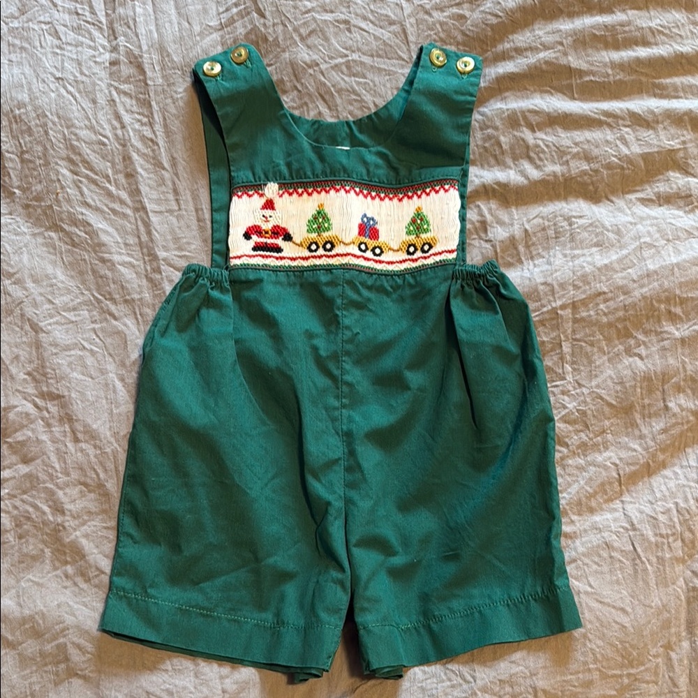Sir John by Rosalina Embroidered Smocked Romper Sz 6 Months Green Christmas